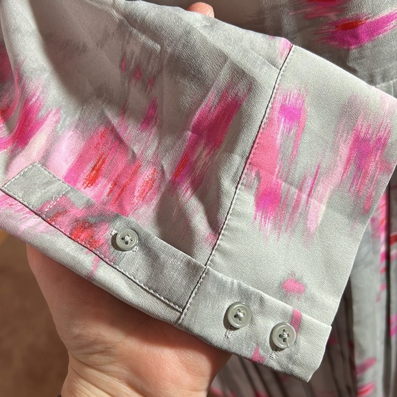 🆕 Banana Republic Pleated Watercolor Dress, Gray and Multi Pinks/Blue. Sz 10😍 - Picture 7 of 9